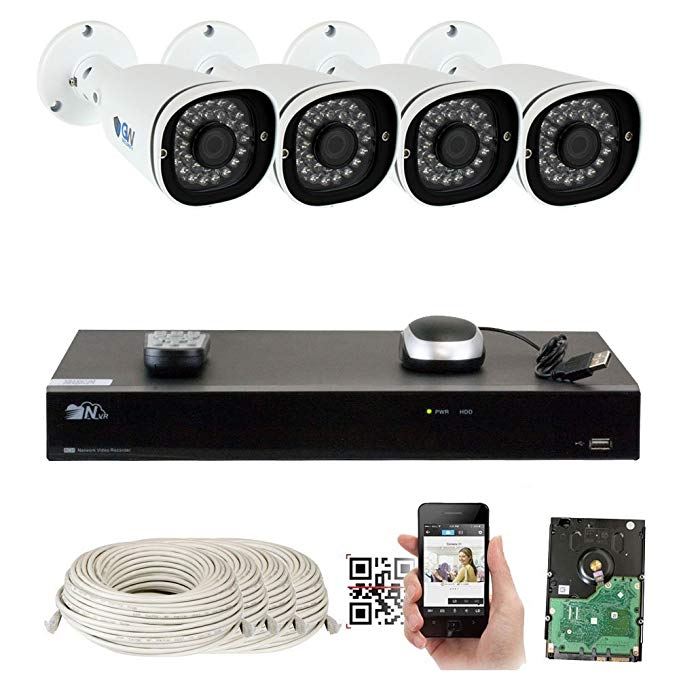 GW Security H.265 Video Audio Recording IP Camera System, 8 Channel 4K NVR, 4 x 5MP HD 1920P PoE Bullet Security Camera Built-In Microphone Outdoor Indoor, QR-Code Connection