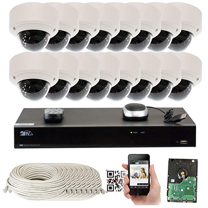 GW Security 5-Megapixel (2592 x 1920) 16 Channel PoE 4K NVR Security Camera System - 16 5MP Dome IP Video Audio Surveillance Weatherproof Microphone Cameras, 2.8-12mm Varifocal Zoom Lens