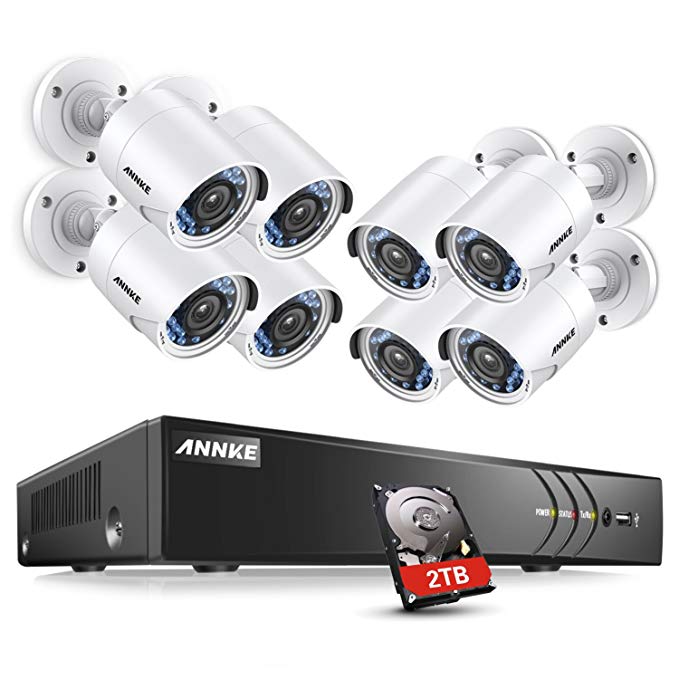 ANNKE CCTV Camera Systems 8+2 Channel 1080P H.264+ DVR and 8×1080P FHD Weatherproof HD-TVI Bullet Cameras, 2TB Surveillance Hard Drive, Smart Search/Playback, Email Alert with Snapshots