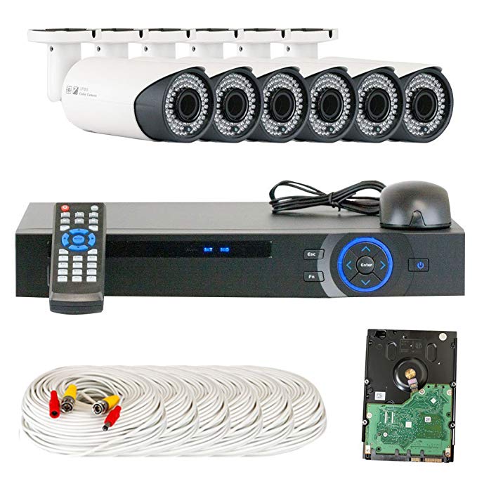 High End 8 Channel HD-CVI DVR Security Camera System with 6 x 1/2.9 HDCVI Color IR CCTV 720P Security Camera, 1.0Mega pixel Color CMOS, 2.8-12mm Manual Focus Lens, 200 feet IR distance. 1080p real time preview, 720P realtime recording.