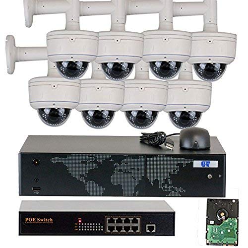 8 Channel 1080P NVR Network PoE IP Security Camera System - 8 x HD 1080P 5MP 2.8~12mm Varifocal Lens IR PoE IP Dome Camera with Wall Bracket + 3TB Hard Drive + 8 Ports PoE Switch