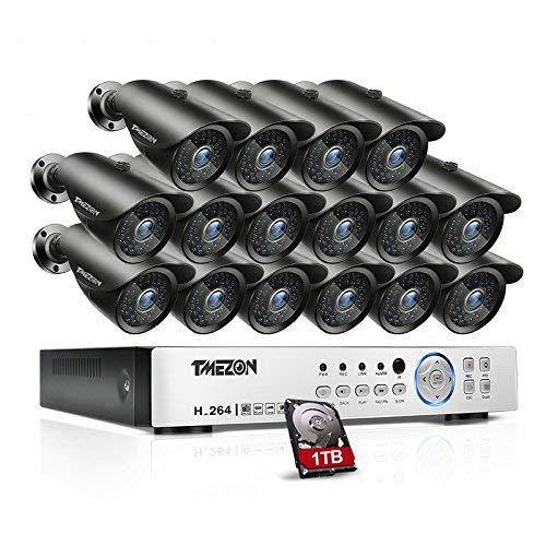 [Better Than 1080N] TMEZON 16CH 1080P AHD Video DVR Security System 16 AHD 2.0MP Super Night Vision 42 IR LEDs HD Outdoor Security Camera QR Code Scan Easy Setup with 1TB HDD