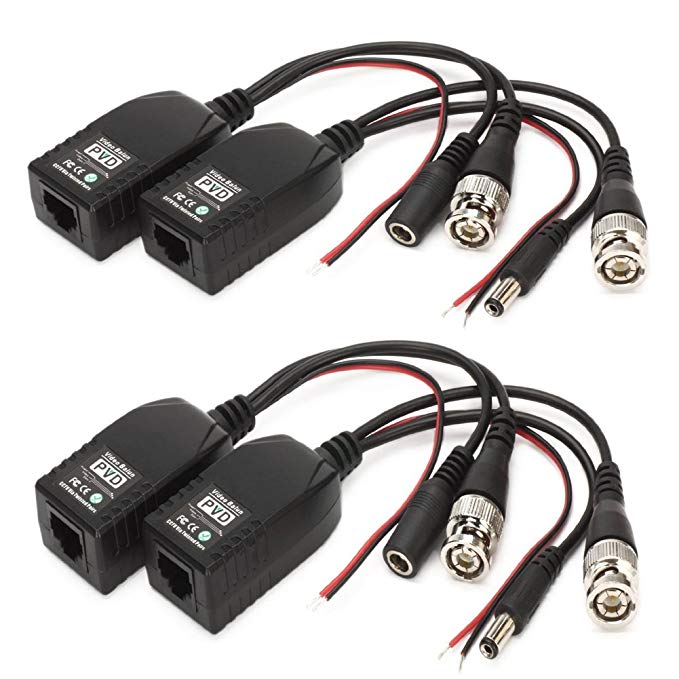 BNC to RJ45 CAT5 Video +Data +Power Balun Connector for CCTV PTZ Camera 2 Pairs