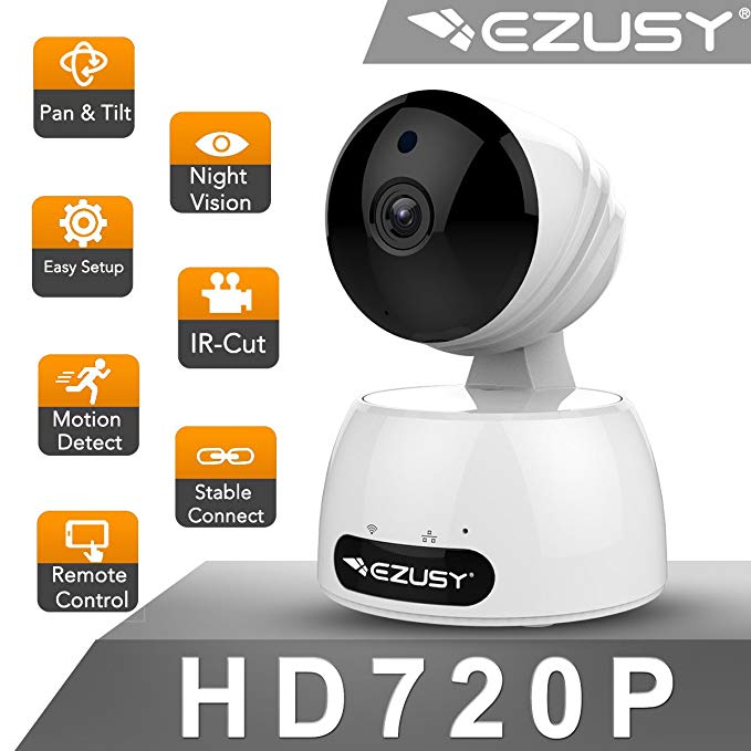 EZUSY 720P Wireless Security Camera, HD WiFi Security Surveillance IP Camera Home Monitor with Plug/Play, Pan/Tilt Motion Detection Two-Way Audio & Night Vision