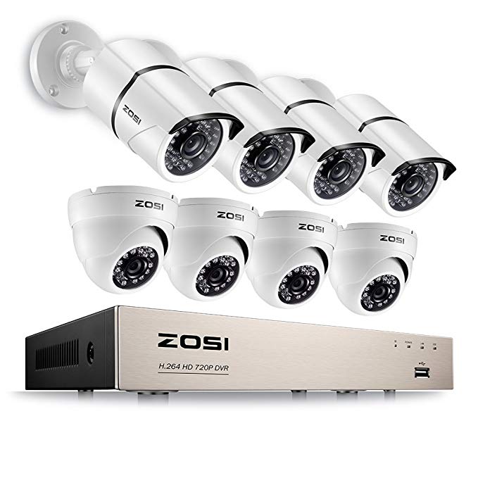 ZOSI Security Camera System 8 Channel FULL 1080P HD-TVI CCTV DVR Recorder With (8) HD 2.0MP 1080p Outdoor Indoor Bullet Cameras and Dome Surveillance Cameras with 100ft Night Vision, No Hard Drive