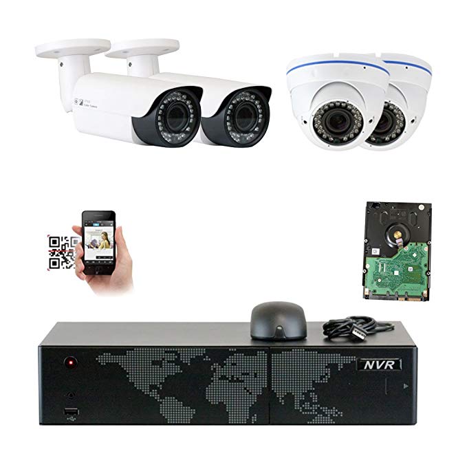 GW Security 8CH 5 Megapixel 1920P Video Home Security Camera System, 2pcs HD 1920p 5MP Outdoor Bullet & 2pcs Dome IP Camera ,80-120ft Night Vision, 330ft Transmit Range, 2TB HDD