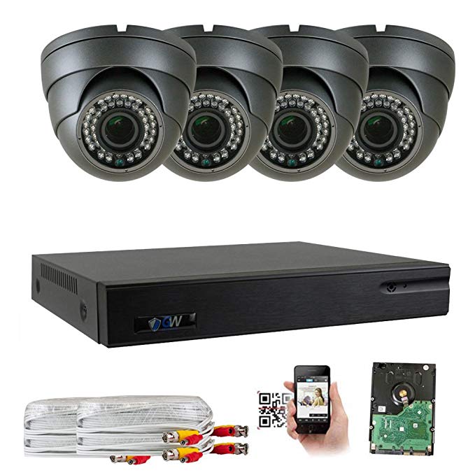 GW 5-In-1 1080P DVR 2MP 4X Optical Zoom Security Camera System with True HD 1080P Waterproof Auto-Focus 4X Motorized Zoom Varifocal Camera