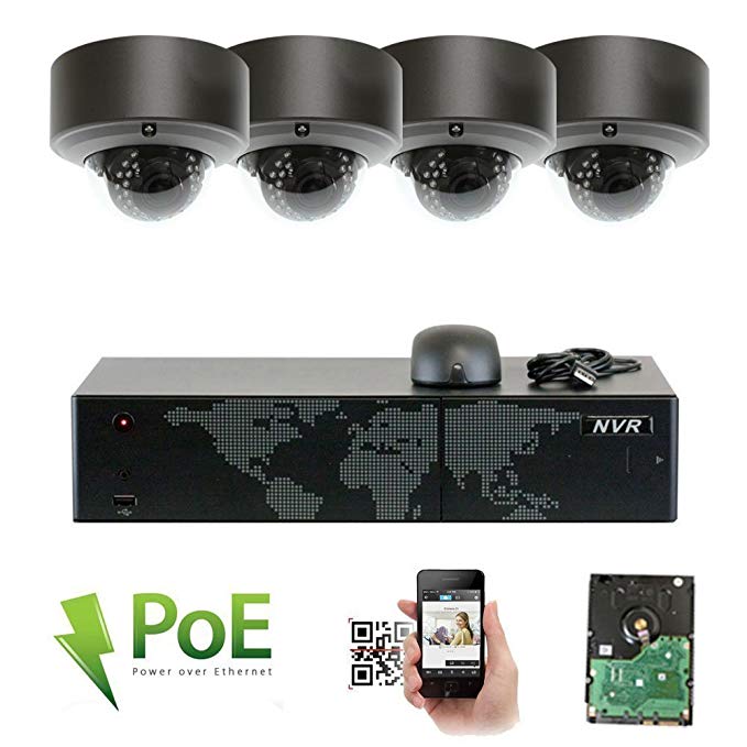 GW Security 5MP (2592x1920p) 8Ch NVR Home Network Security Camera System - 4 x HD 1920p 2.8~12mm Varifocal Zoom Weatherproof Dome PoE IP Camera - 5 Megapixel (3,000,000 more pixels than 1080P)