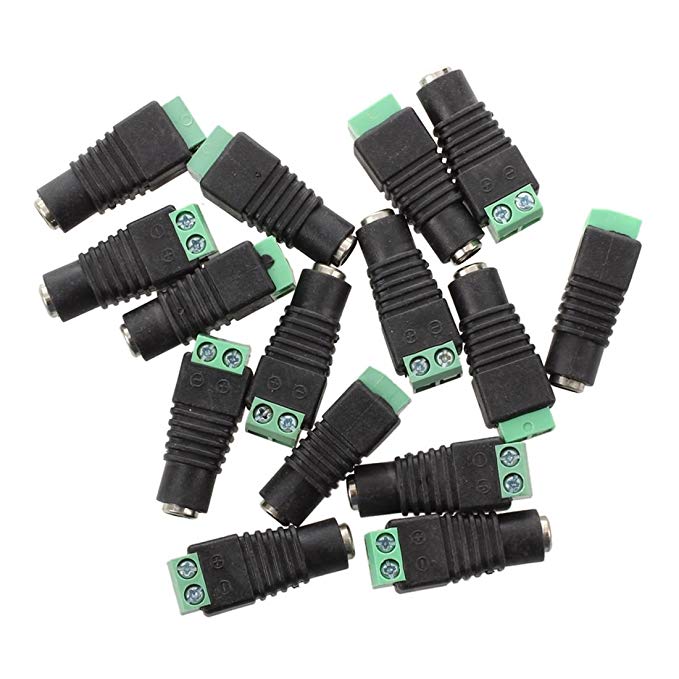 TOOGOO(R) 15 Pcs Black Green 5.5x2.1mm Female CCTV DC Power Connector Plug Adapters