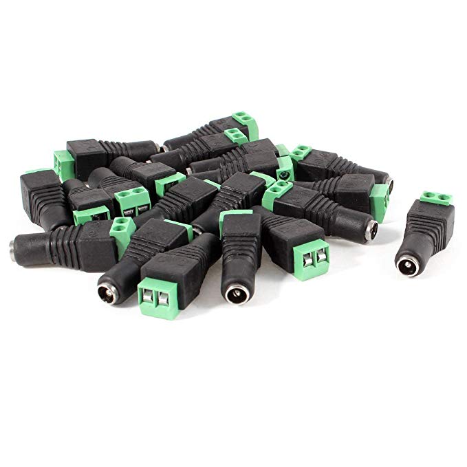 uxcell 20 Pieces Black Green 5.5x2.1mm Female CCTV DC Power Connector Adapters