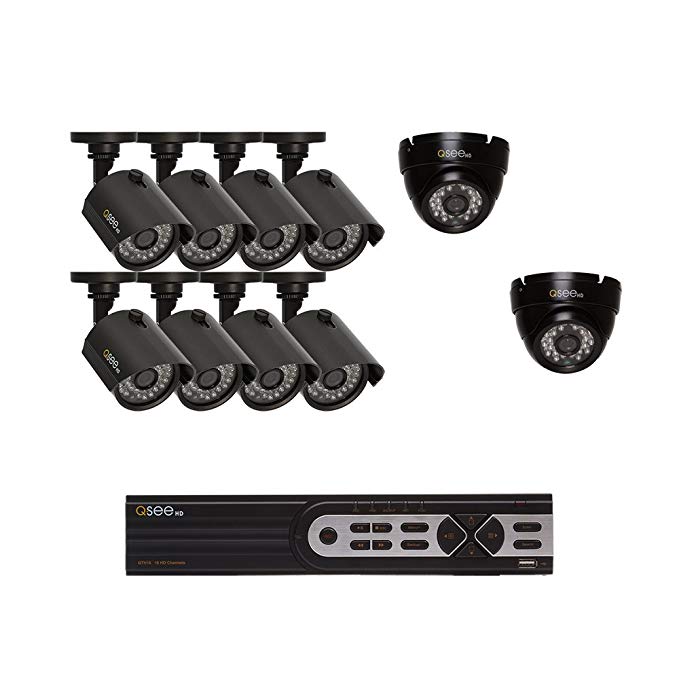 Q-See Surveillance System QTH916-10AI-1 16-Channel HD Analog DVR with 1TB Hard drive, 10-720p Bullet/Dome Security Cameras (Black)