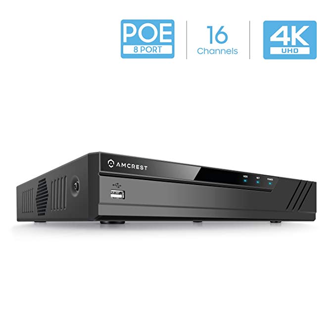 Amcrest NV4116E PoE NVR (16CH 720p/1080p/3MP/4MP/5MP/6MP/8MP/4K) Network Video Recorder - Supports up to 16 x 8-Megapixel IP Cameras, Supports up to 6TB HDD (Not Included)