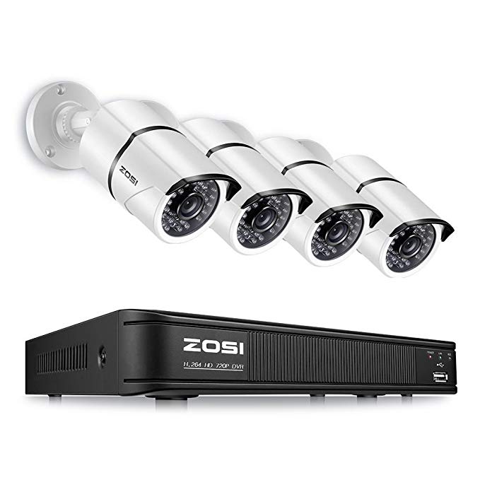 ZOSI 8-Channel HD-TVI 1080p Lite Security Camera System 4in1 DVR with 4PCS 1280TVL(720p),100ft(30M) Night Vision Weatherproof Outdoor/Indoor Surveillance CCTV Bullet Camera