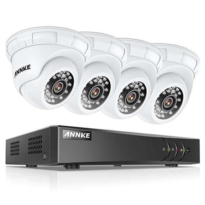 ANNKE Security Camera System 4CH 1080P Lite H.264+ DVR and 4 x 720P Weatherproof HD-TVI CCTV Dome Cameras, Email Alert with Snapshots, Smart Playback, NO HDD