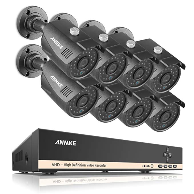 ANNKE 8CH AHD 1080N Security Camera System and (8) 960P 1.3MP Indoor/Outdoor Surveillance Cameras with 100ft IR Night Vision, IP66 Weatherproof Metal Housing, NO HDD