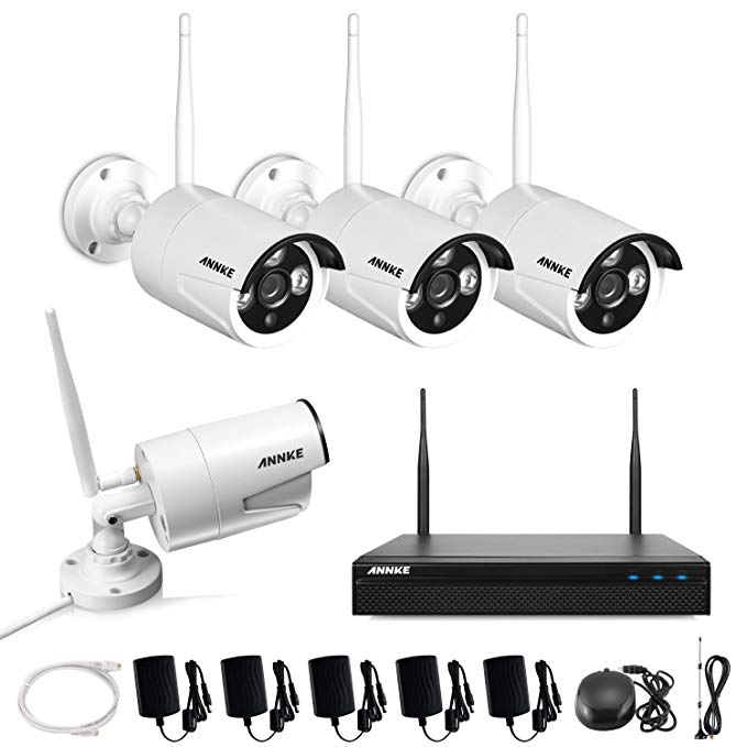 ANNKE 4CH 960P 1.3MP Wireless Security Camera System with (4) 960P Wifi Indoor/Outdoor Bullet IP Cameras, 100ft Night Vision, Easy Remote Access, NO Hard Drive Disk Included (White)