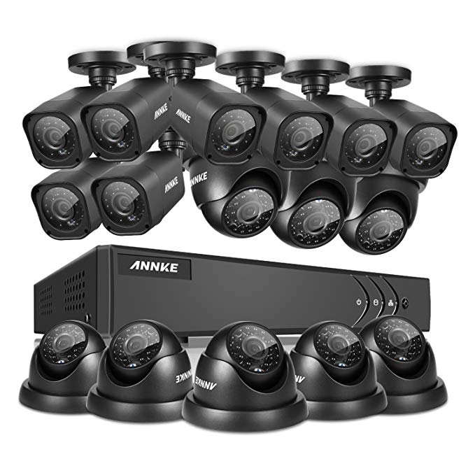 ANNKE 16CH 720P HD-TVI Security Camera System and (16) 1280TVL 1.0MP Weatherproof CCTV Cameras, P2P Technology, Smart Search/Playback