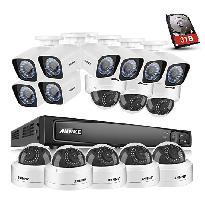 ANNKE 1080P PoE Surveillance System 16 Channel 6.0MP 4K Network Video Recorder and (16) 1920TVL 2.0MP Weatherproof Cameras, 3TB HDDD Smart Search Playback, Motion Triggered Email Alert