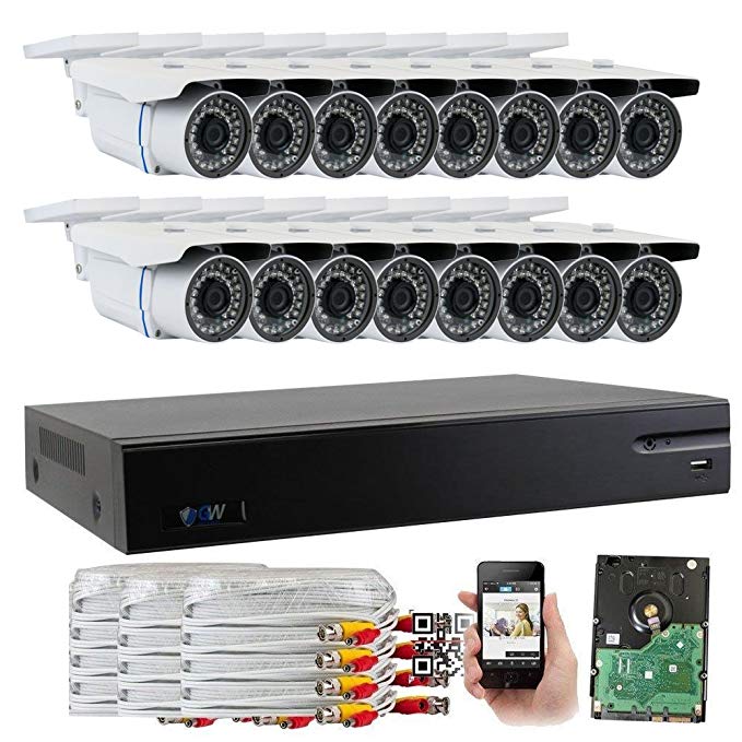 GW Security 16-Channel HD-AHD/TVI DVR Complete Security System with (16) x True HD 1080P Outdoor/Indoor Bullet Security Cameras and 4TB HDD, QR Code Scan Free Remote View