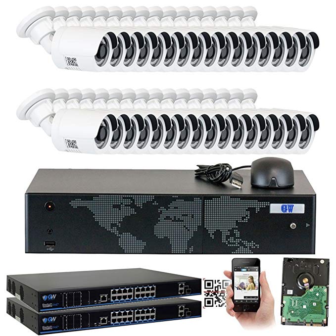 GW Security HD IP 32 Channel 4K NVR Security System with 32 IP PoE H.265 5MP 1080P Security Cameras, 100ft Night vision , 8 TB HDD