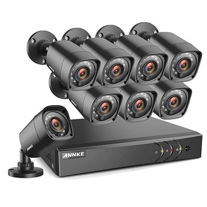 ANNKE 8-Channel 1080P Lite Video Security System CCTV H.264+ DVR + 8 Indoor/Outdoor 1.0MP 720P Weatherproof Surveillance Security Camera System, Email Alert with Snapshots, NO HDD