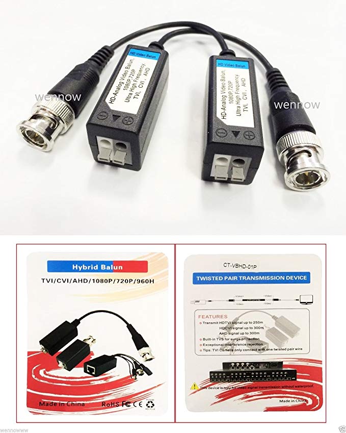 Wennow 10 Pairs HD CCTV Via Twisted Video Balun Transmitter for CVI/TVI/AHD CCTV