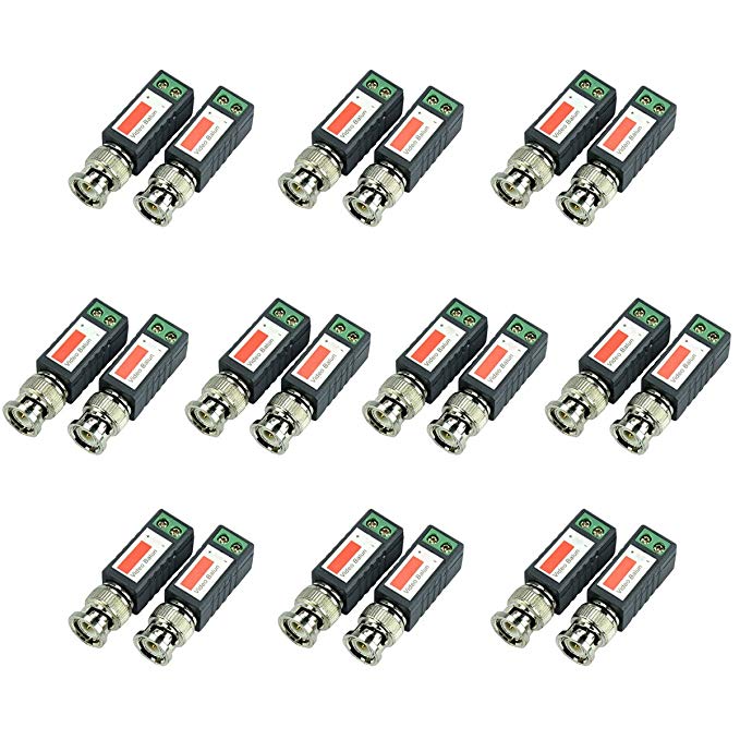 iSmart 10 Pair (20 Pcs) Mini CCTV BNC Video Balun Transceiver, Video Passive Balun for HD-TVI/CVI/AHD/Analog/960H Camera IB1015