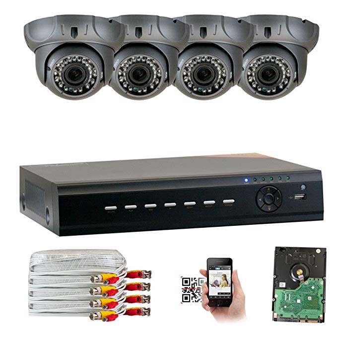 GW Security 4CH AHD HD 1920 x 1080p Outdoor Indoor DVR Security System with (4) x 1920TVL 2.8-12mm Varifocal Zoom Lens 1080P Dome Cameras, QR Code Remote Access