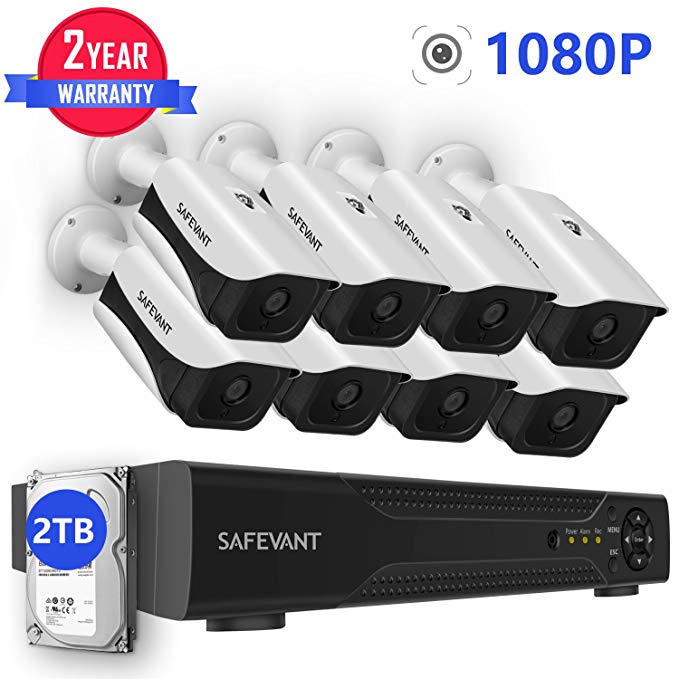 Safevant 8CH 5-in-1 HD DVR Security Camera System (2TB HDD),8pcs 1080P High Definition Outdoor Cameras with Night Vision -DIY Kit, App for Smartphone Remote Monitoring