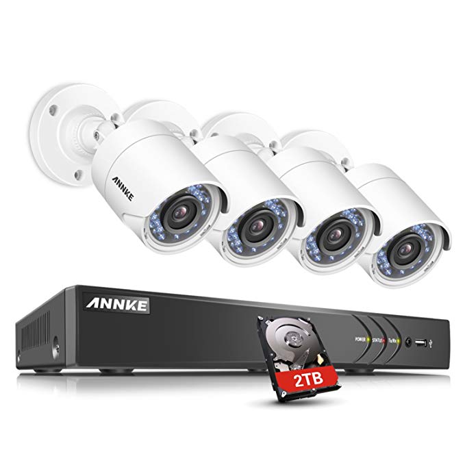 ANNKE 4CH True 3.0MP HD TVI DVR Surveillance Camera System with 4x 1080P Weatherproof 3.6mm Lens 66FT 20m Night, One 2TB HDD