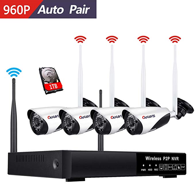 Wireless Security Camera, CANAVIS 1.3 Megapixel HD CCTV WiFi Network Security Camera System Indoor Outdoor Wireless Live Video Recorder NVR Weatherproof Night Vision Cameras with 1TB Hard Disk