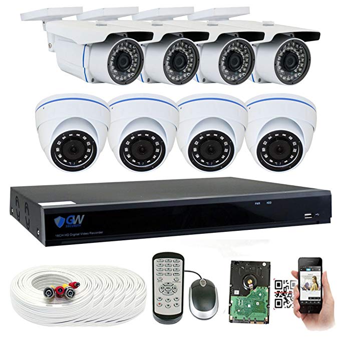 GW Security 8 Channel HD 2592TVL Outdoor / Indoor 5MP 1920P CCTV Video Security Camera System with Pre-Installed 2TB HD, Motion Email Alert, Smartphone& PC Easy Remote Access (White)