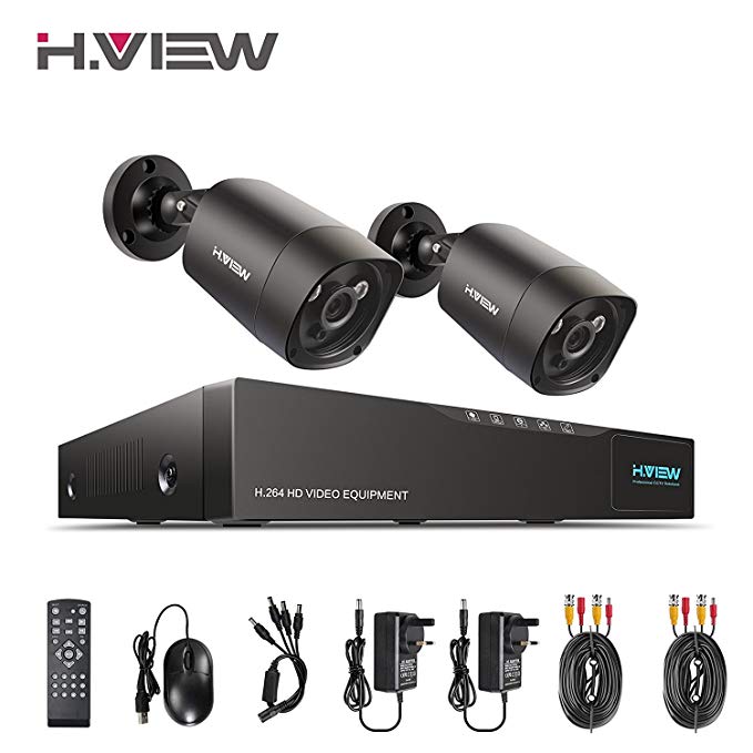 H.View Surveillance Camera System 4.0MP Security Systems 4 Channel 5.0MP DVR and 2x 1440P(4.0MP) Security Cameras (P2P Technology, 5-in-1 DVR Support 5.0MP Camera, 35M Night Vision)