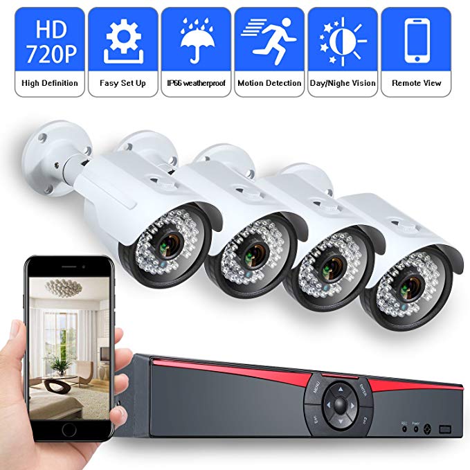 Security POE CCTV Home Security NVR System,4 Channel 1080P Surveillance IP Network Camera HD IR Night Vision Outdoor Indoor,Power Over Ethernet,Motion Detection,Mobilephone Remote View (No Hard Drive)