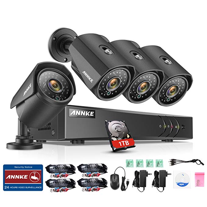 ANNKE 8CH 1080N HD TVI Security DVR W/ 4 960P 1.3MP Indoor/Outdoor Weatherproof CCTV Camera Systems, H.264+, Smart Playback, Email Alert with Image, One 1TB