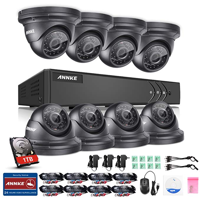 Annke 8CH 960P Security Camera System, 1080N Video Security DVR W/ 8x 960P 1.3MP Indoor/Outdoor Weatherproof CCTV Dome Camera, Smart Playback, Email Alert with Image, One 1TB HDD