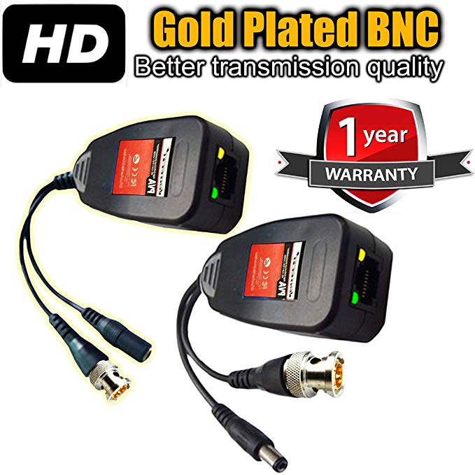 UTP balun hd Ventech cat5 to bnc video baluns transceiver passive with power connector compatible with all CCTV technologies( analog AHD TVI CVI ntsc pal ) 1 PAIRS rj45 75 ohn connectors