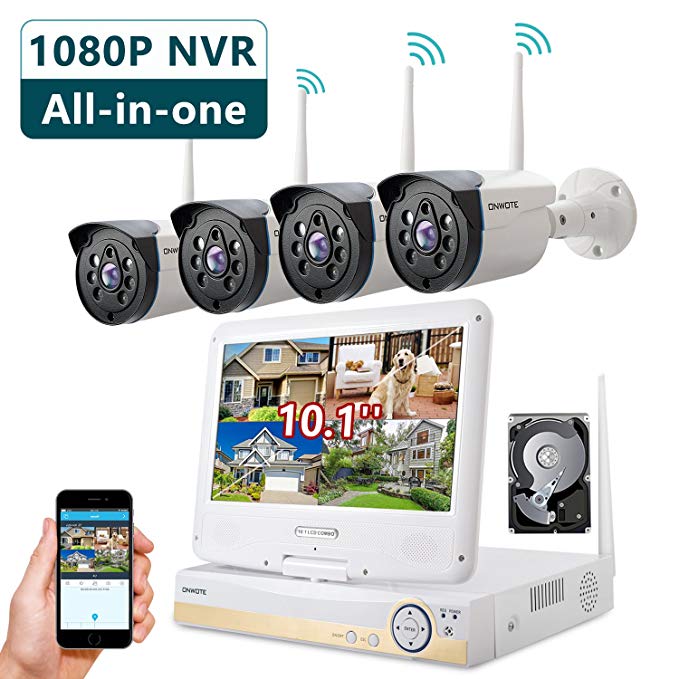 ONWOTE All-in-one 1080P HD NVR Wireless Home Security Camera System Outdoor with 10.1