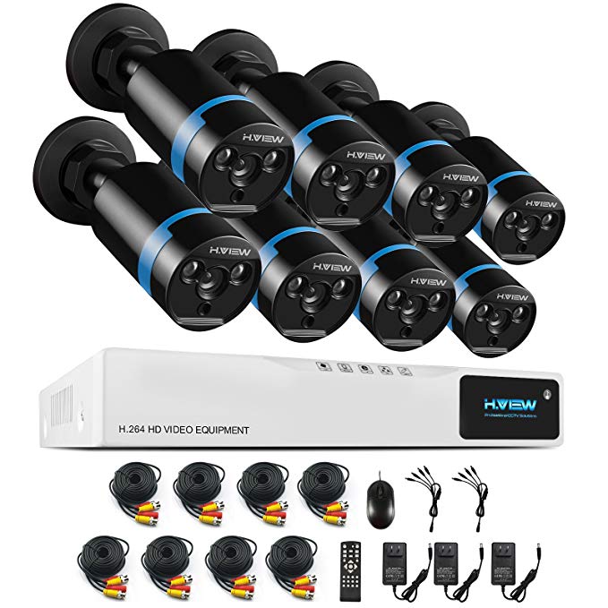 H.View HD 1080N Security Camera System,2mp Weatherproof Outdoor Bullet Camera, 8Channel CCTV DVR kit Recorder, Home Video Surveillance System Support Android,iPhone Remote Viewing(NO HDD)