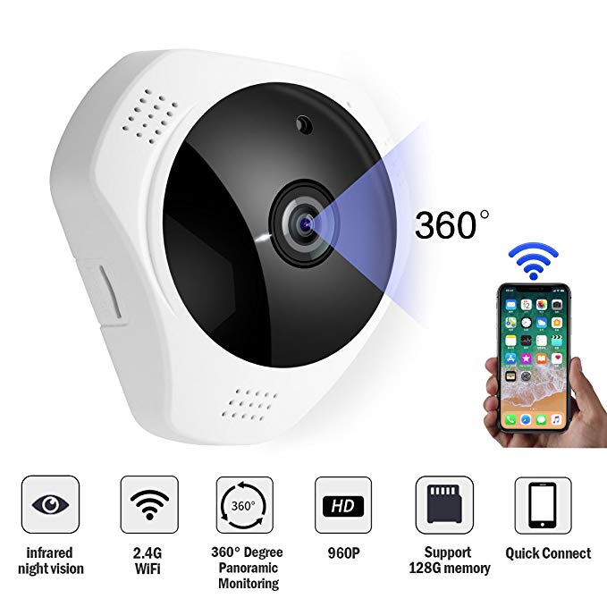 Fish Eye Lens IP Camera,960P 3D 360 Degree Panoramic Night Vision Wireless Security IP camera, Two Way Audio Video Camera, Indoor/Outdoor Security system for baby pet elder