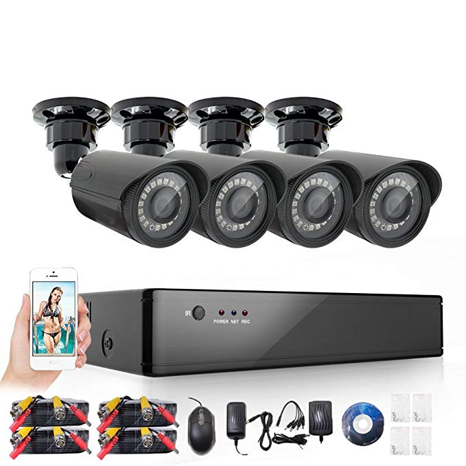 Anlink 8-Channel HD 720p Security Camera System DVR and 4 x 1.0 MP 720P(1280TVL) Night Vision Indoor Outdoor Waterproof CCTV Bullet Cameras with Crystal Images and Motion Detection(NO HDD)