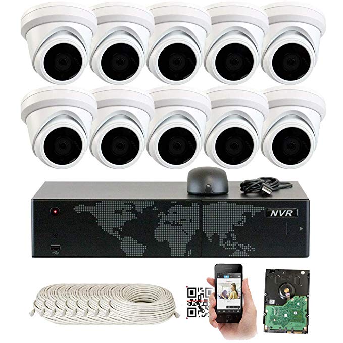 GW 16 Channel 5MP Video Surveillance System, 16CH NVR w/ 3TB HDD (2 SATA, Up to 16TB), 10 PoE IP 5MP Wide Angle Weatherproof Dome Security Camera for 24/7 Recording & Remote Home Monitoring System