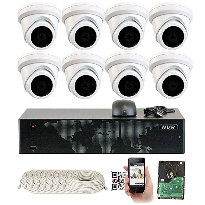 GW 16 Channel 5MP Video Surveillance System, 16CH NVR w/ 2TB HDD (2 SATA, Up to 16TB), 8 PoE IP 5MP Wide Angle Weatherproof Dome Security Camera for 24/7 Recording & Remote Home Monitoring System