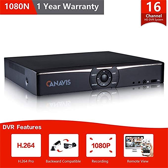 CANAVIS 16ch 1080N Hybrid 5-in-1 AHD DVR (1080P NVR+1080N AHD+960H Analog +TVI+CVI), 16 channel DVR BNC/HDMI/VGA output Quick QR Code Scan Remote view motion detection &email alert,No Hard Disk