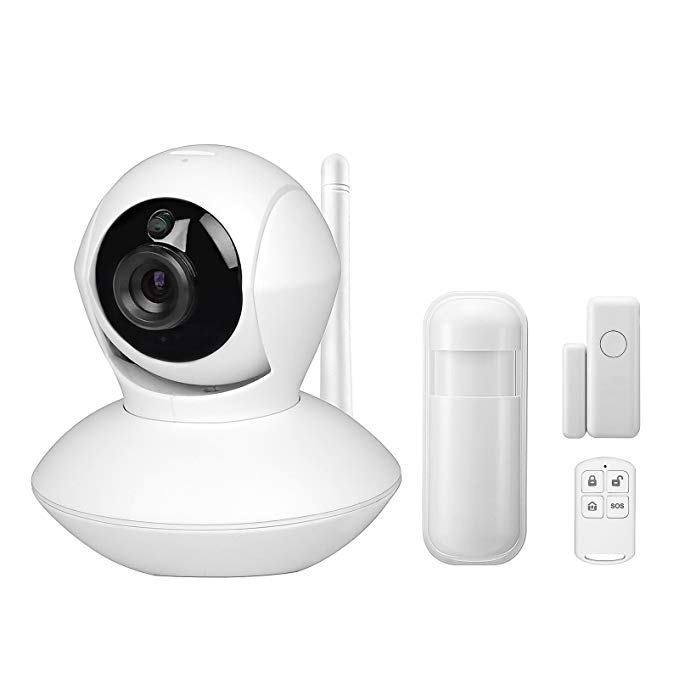 Wireless Home Security Alarm System with 720P IP Camera Complete Smart WiFi DIY Kit, Motion Detection, Door/Window Contact Sensor, Remote and Smartphone Controlled, Easy APP