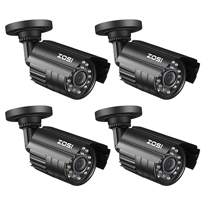 ZOSI 4 Pack Bullet Fake Securtiy Camera with Red Light,Dummy Surveillance Camera Outdoor Indoor Use,Wireless Simulate Cameras for Home Security