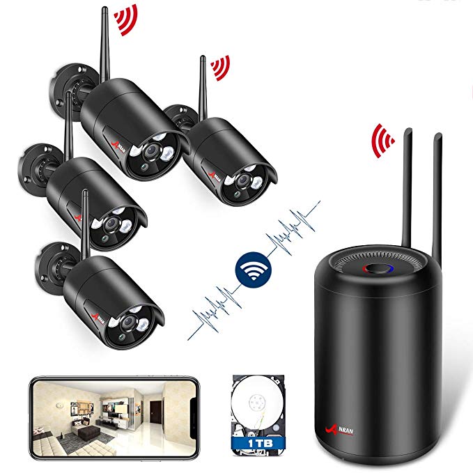 Wireless Security Camera System HD 1080p WiFi NVR 4 IP Cameras with Hard Disc 1TB Indoor Outdoor Home Security System with Night Vision [Unique Cylindrical NVR Design Only by Anran]