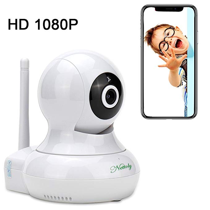 Security Cameras WiFi IP 1080P Camera Wireless Surveillance Cameras Dog/Baby Monitor Video Cam Night Vision Plug/Play Pan/Tilt with Two-Way Audio 1+3M Power Cable Extension Cable Nettoly