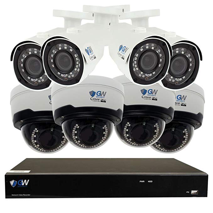 GW Security 8CH 1920P NVR Network IP Security Camera System - 8 x HD 1080P 5.0 Megapixel 2.8~12mm Varifocal Zoom 80ft IR PoE IP Dome Camera + 4TB Hard Drive - Support ONVIF Quick QR Code Remote Access