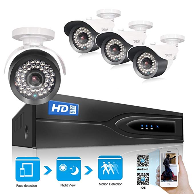 TMEZON Face defection 1080P HD-TVI + DVR Video Security System 8CH 1080P DVR with 4x HD 1920TVL 2.0 MegaPixels Weatherproof CCTV Camera Supports up to 6TB HDD